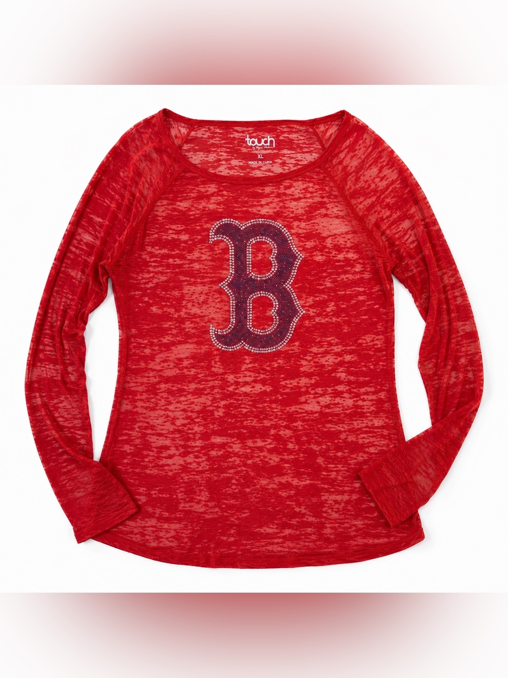 Boston Red Sox Crystal Logo Burnout Long Sleeve Shirt Women’s XL Red MLB